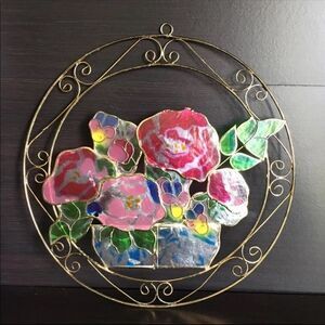 Vintage Capiz Shell Pansies Suncatcher